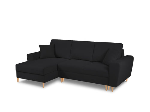 Cosmopolitan Design Uitklapbare hoekbank links met opbergdoos Kyoto 4-zits, boucle, zwart - 145x241x88cm