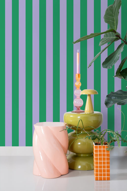 ESTAhome behang strepen groen en lila paars - 53 cm x 10.05 m - 139908 - vtwonen shop