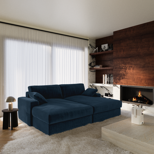 Premium Interiors - Sofa PLUM - fluweel middernachtblauw 260cm