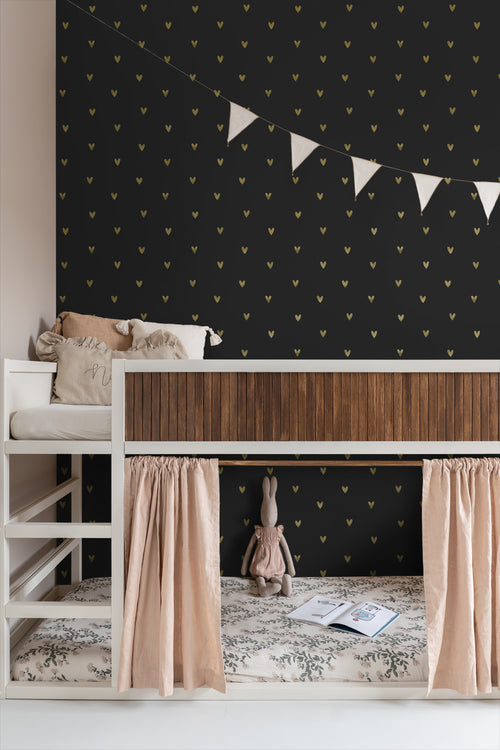 ESTAhome behang hartjes goud en zwart - 53 cm x 10.05 m - 139727 - vtwonen shop