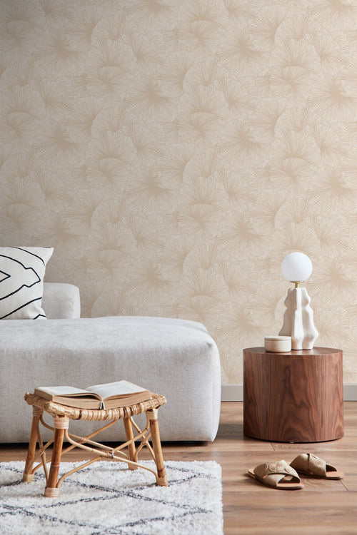 ESTAhome behang 3D-motief bladeren beige - 53 cm x 10.05 m - 131395