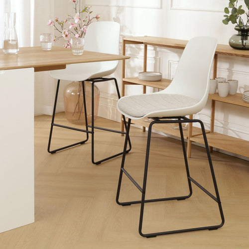 Nolon Nino-Liv Barkruk Wit - Beige Kussen - Zwart Frame - 65cm - vtwonen shop