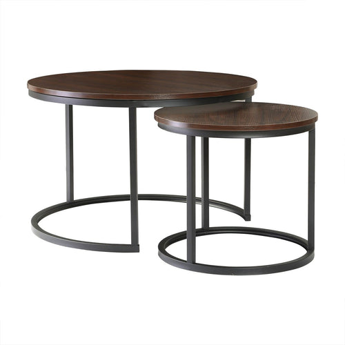 Calicosy - LENNY Set van 2 ronde salontafels - Eiken - 70x70x45,5 cm