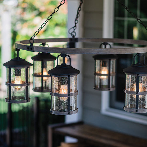 Elstead Hinkley Lakehouse Hanglamp voor buiten, verouderd zink met drijfhoutgrijs, IP44