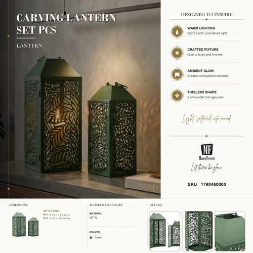 Set van 2 metalen lantaarns groen 18x18x44 - 14x14x34 cm