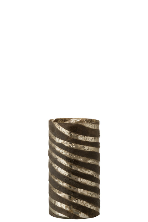 J-Line vaas Strepen Rond - glas - zilver - small - 28 cm hoog