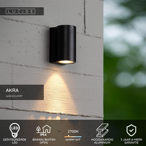 Lucide wandlamp AKRA - Geïntegreerde LED - Zwart