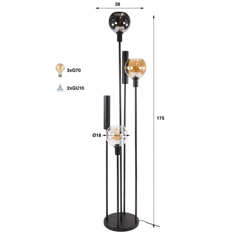 Giga Living Vloerlamp Sfera Tricolore - Zwart Metaal - Ø40x175cm