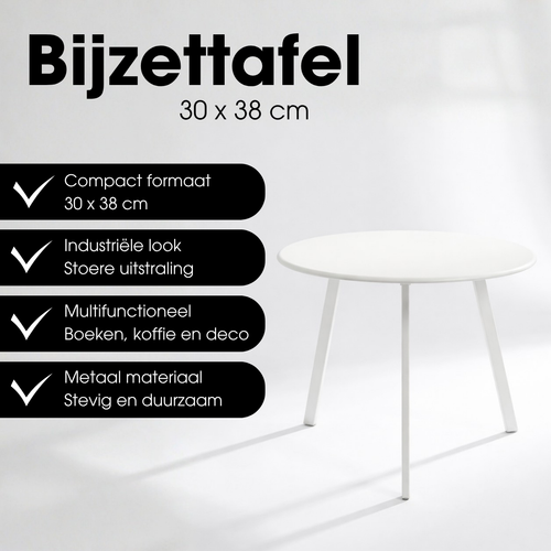 Mica Decorations Seatle Bijzettafel voor Buiten - Salontafel Rond - Plantentafel en Koffietafel - H30 x Ø38 cm - Metaal - Wit