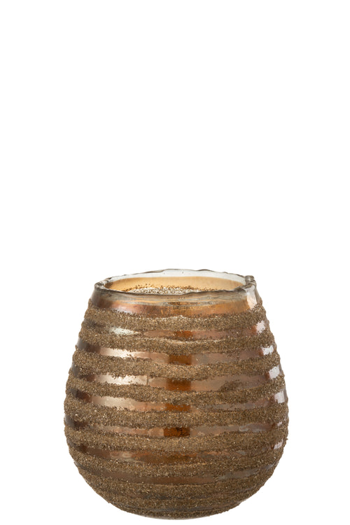 J-Line windlicht Streep Rond - glas - bruin - medium