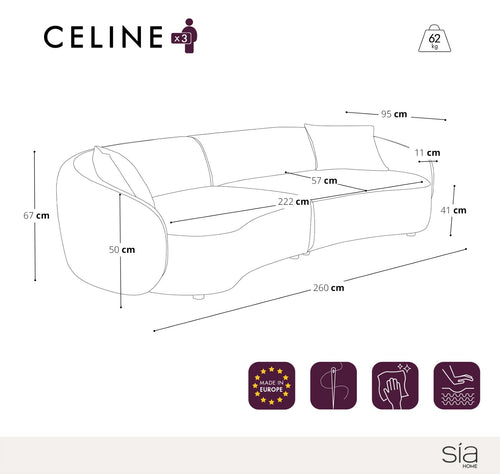 Sia Home - Rechte bank CELINE - Geweven stof - Middernachtblauw - 260cm
