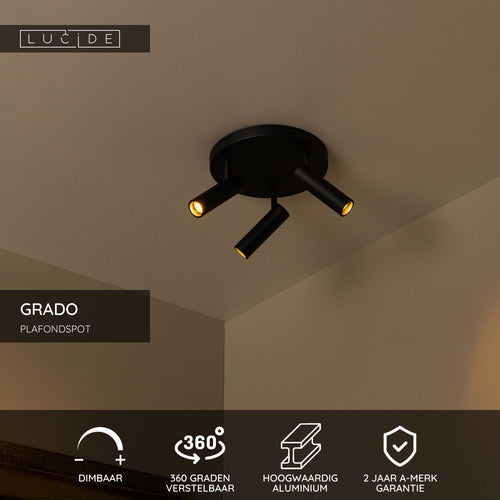 Lucide plafondspot GRADO - 3xGU10 (MR11) - Zwart