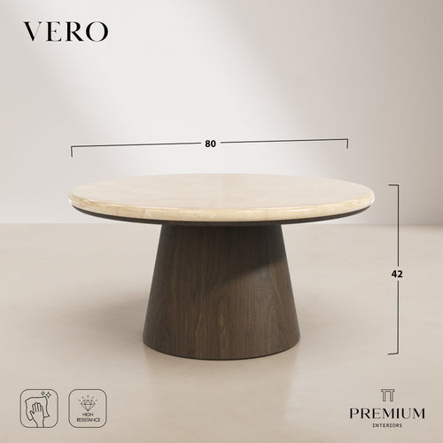Premium Interiors - Salontafel VERO - multiplex en marmer beige marmer en donker notenhout 80cm
