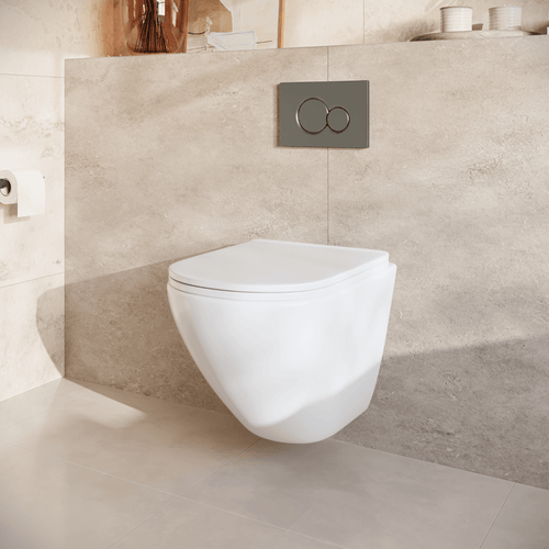 LOMAZOO hangtoiletset Linea - met inbouwreservoir & ronde drukplaat - rond - gun metal / wit