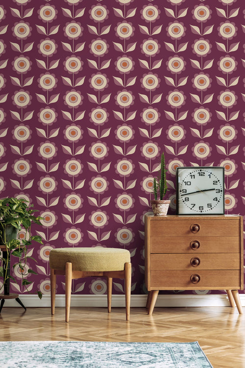 ESTAhome behang bloemen donker paars - 50 x 900 cm - 131863
