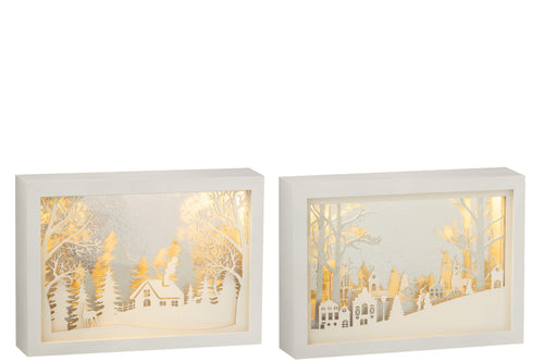 J-Line decoratie Kader 3D Winter - pvc/glas - zilver - 2 stuks - LED lichtjes - vtwonen shop