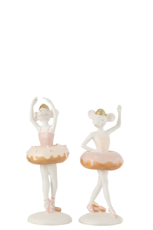 J-Line decoratie Muis Ballerina - polyresin - wit/roze - 2 stuks - vtwonen shop