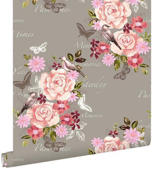 ESTAhome behang bloemen en vogels sepia bruin - 53 cm x 10,05 m - 138121 - vtwonen shop