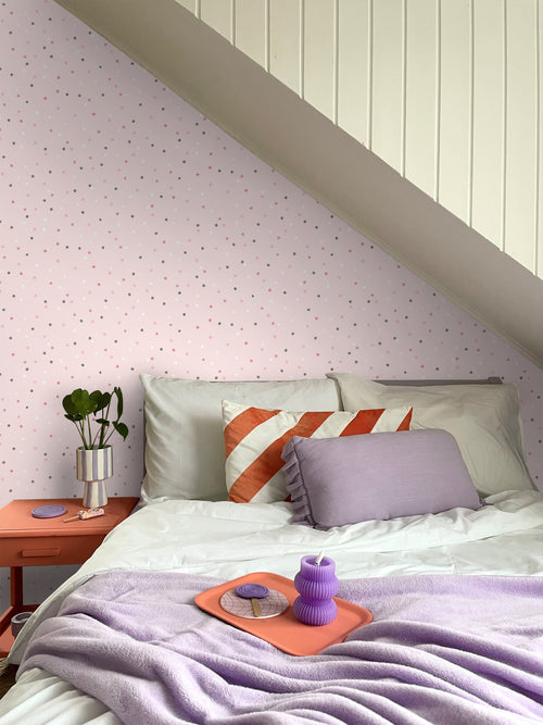 ESTAhome behang stippen roze en warm grijs - 53 cm x 10.05 m - 139051