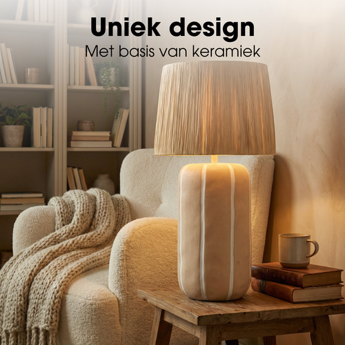 Mica Decorations Denton Tafellamp Woonkamer - Lamp Decoratief met Lampenkap - Bureaulamp Tafellampen Woonkamer - 61 x ⌀33 cm - Keramiek, Metaal,