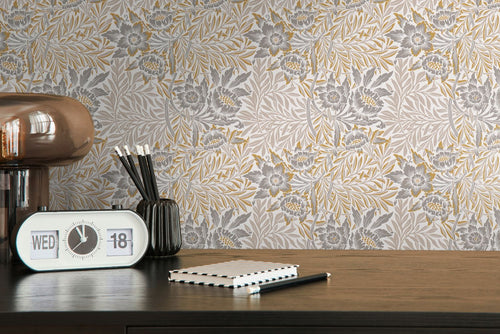 Livingwalls behang bloemmotief wit, beige, grijs en geel - 53 cm x 10.05 m - AS-390583