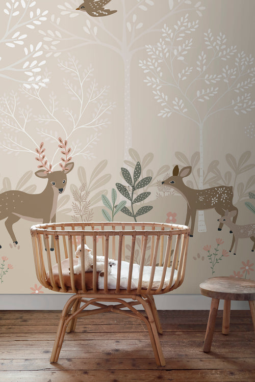 ESTAhome fotobehang hertjes beige - 250 x 279 cm - 159239 - vtwonen shop
