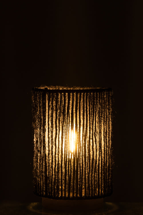 J-Line lamp Cilinder - metaal/katoen - zwart - large - LED lichtjes