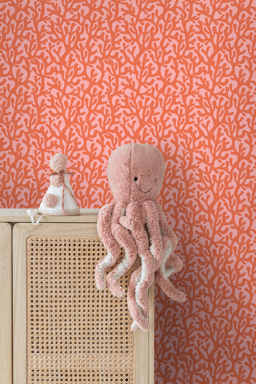 ESTAhome behang koraal oranje en roze - 50 x 900 cm - 131015