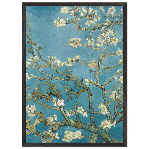 Artfulprints Poster met Lijst Vincent van Gogh - Amandelbloesem   - 50x70 cm - Blauw