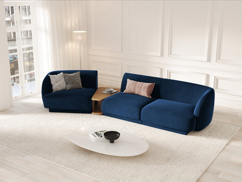 Micadoni linker modulaire bank Miley 3-zits, flueel, koningsblauw - 126x303x70cm