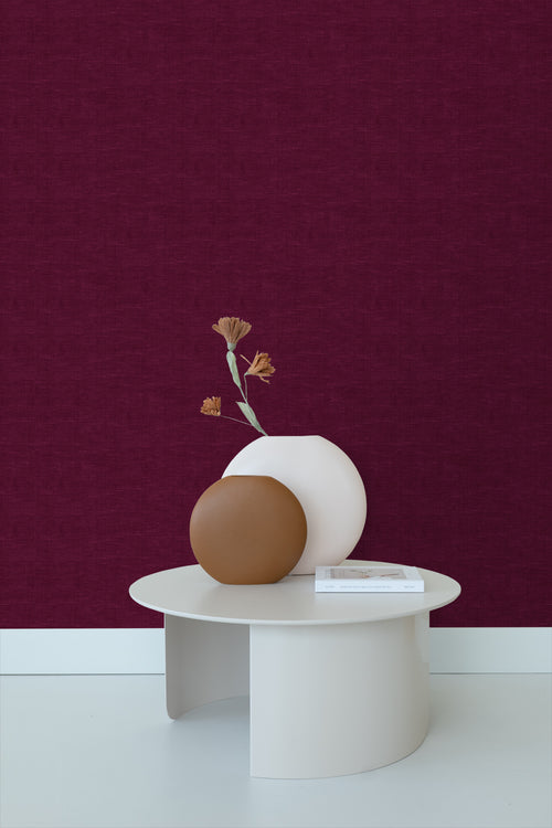 ESTAhome behang effen linnenstructuur bordeaux rood - 53 cm x 10.05 m - 148697