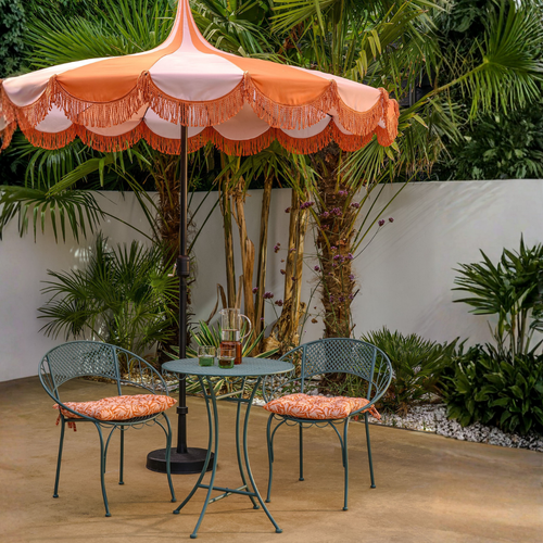 Mica Decorations Kim Gestreepte Parasol met Draagtas - Stokparasol 238 x Ø235 cm - Tuin of Balkonparasol - Polyester, Staal - Oranje