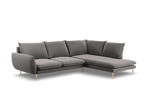 Cosmopolitan Design rechter hoekbank Vienna 6-zits, flueel, lichtgrijs - 185x275x95cm