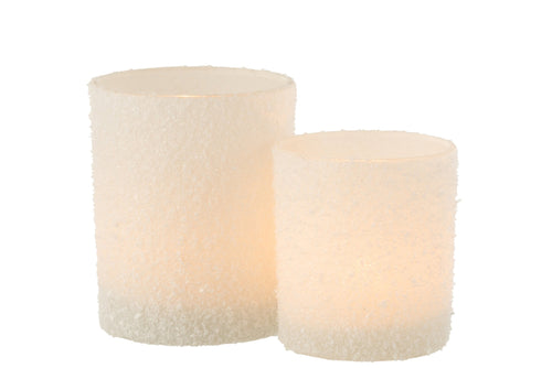 J-Line windlicht Besneeuwd - glas - wit - large
