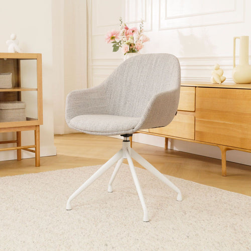 Nolon Nola-Mae Eetkamerstoel Beige Gemêleerd - Draaibaar Wit Onderstel - vtwonen shop