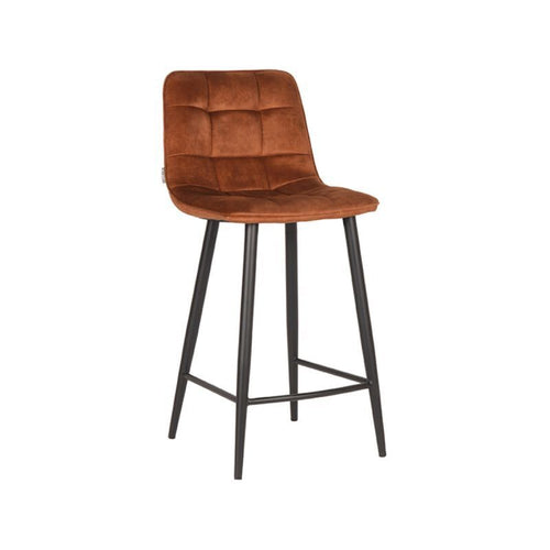 LABEL51 Barstoel Jelt - Oranje Velvet - Zithoogte 65cm - Set van 2