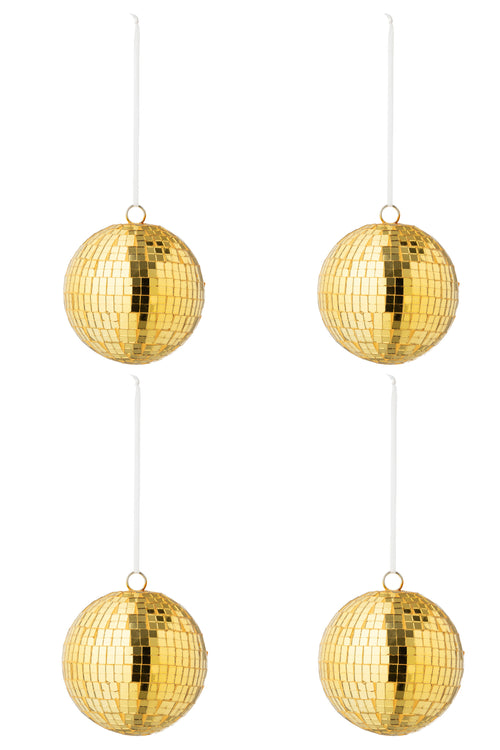 J-Line kerstbal Spiegel - glas - geel - large - doos van 4