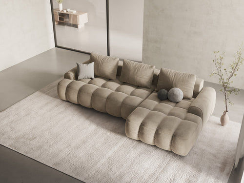 Cosmopolitan Design Converteerbare hoekbank rechts met opbergdoos Linz 3-zits, flueel lichtbeige - 142x275x84cm