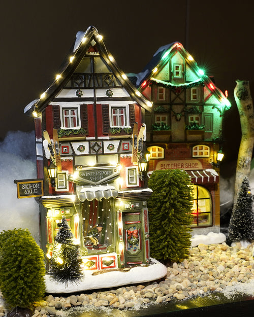 LuVille Kerstdorp Miniatuur Wintersportwinkel - L18 x B8 x H28 cm - vtwonen shop