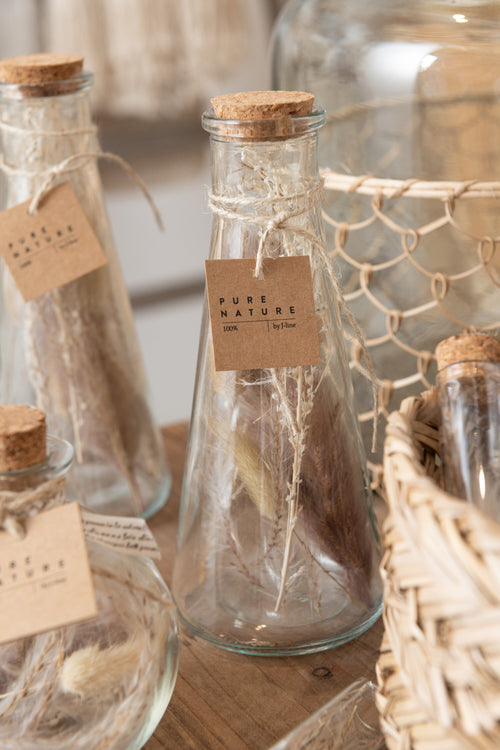 J-Line decoratie Fles - gedroogde bloemen - glas - naturel - medium - 2 stuks - vtwonen shop