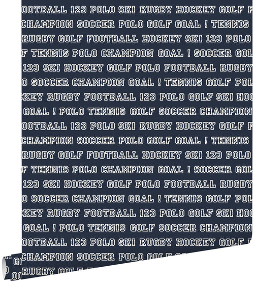 ESTAhome behang sportteksten donkerblauw - 53 cm x 10.05 m - 138830