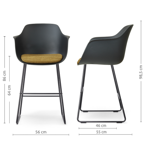 Nolon Nino-Liz barkruk zwart met mosgroen zitkussen - zwart onderstel - 65 cm