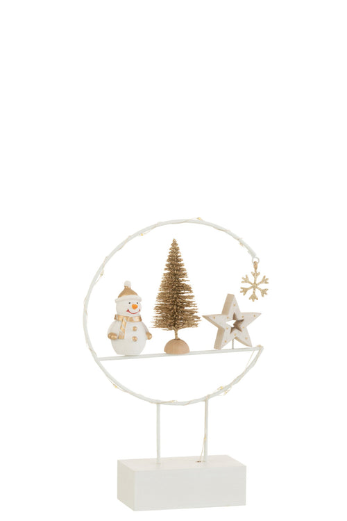 J-Line decoratie Semicirkel Op Voet - hout - wit/goud - LED lichtjes