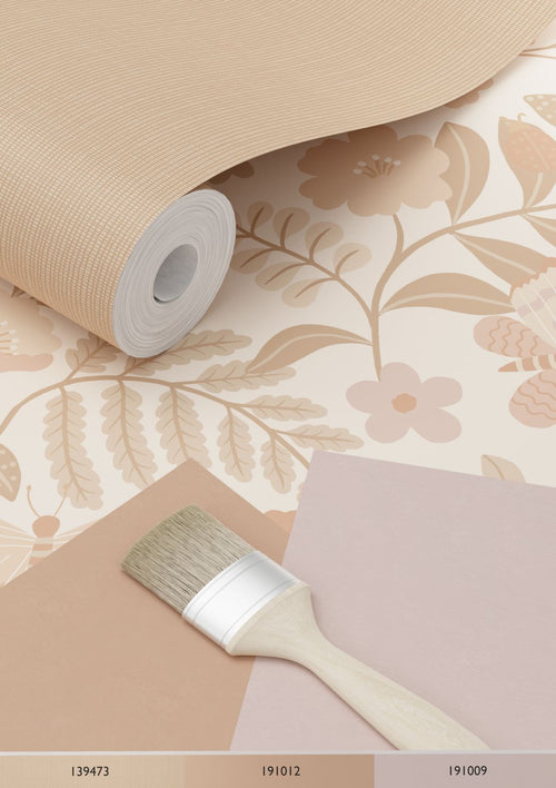 ESTAhome behang bloemen en vogels beige en zacht roze - 53 cm x 10.05 m - 139868