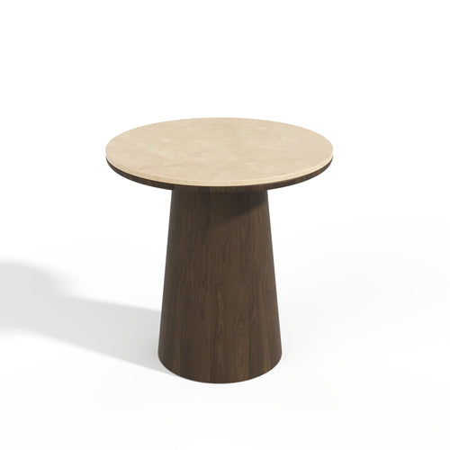 Premium Interiors - Bijzettafel VERO - multiplex en marmer beige marmer en donker notenhout 50cm