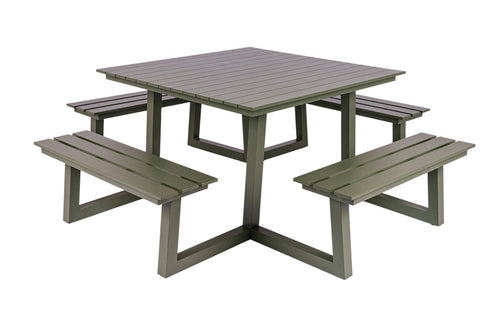 MaximaVida vierkante aluminium picknicktafel Dex 215 cm olijfgroen - lage instap - vtwonen shop