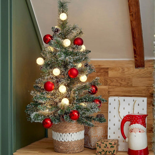 Black Box Trees Kaprun Kunstkerstboom met Verlichting - Kunst Kerstboom H90 x Ø51 cm - in Pot met Versiering - Groen, Rood, Frosted