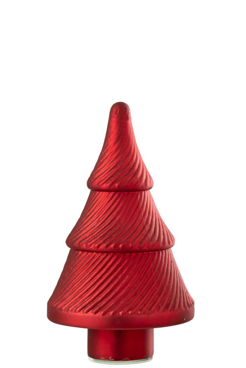J-Line decoratie Kerstboom Geoxideerd Geribbeld - glas - rood - small