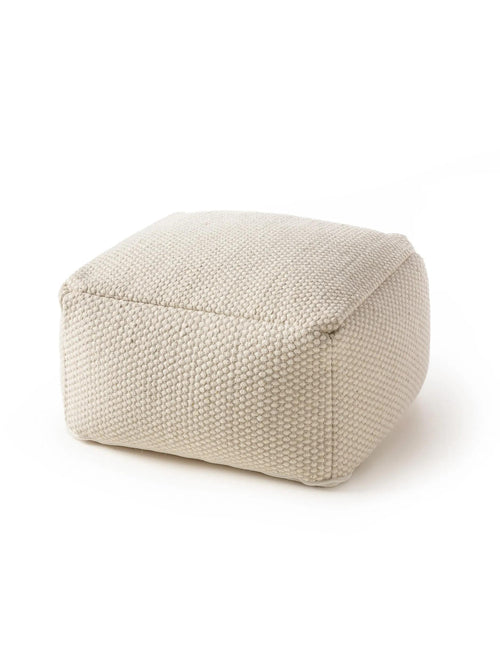 benuta handgemaakte wollen poef Rocco - wit - 55x55x30 cm