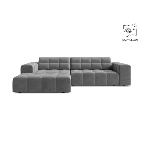 Cosmopolitan Design - Linker hoekbank Chicago 3-zits, flueel lichtgrijs - 167x234x78cm